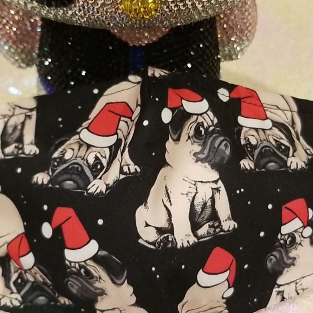 Pug Christmas Santa Hat Face Mask - Picture 2 of 8